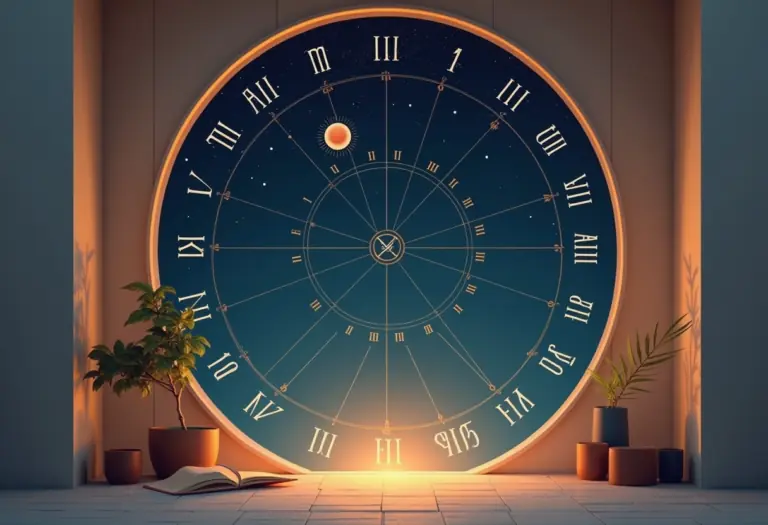 A warm, softly lit illustration of a birth chart wheel with one planetary glyph glowing gently at the ascendant point