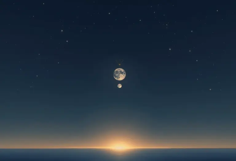 A soft, minimalist illustration of the Moon's two nodal points shown as two opposing points on a subtle celestial arc against a deep indigo night sky